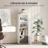 Librería de 4 Niveles Estantería para Libros Moderna con Estantes Abiertos y Puerta 40x30x120 cm Blanco - Ogal.Es