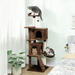 Árbol Rascador para Gatos 160 cm con Plataformas Cama 2 Cuevas Hamaca Escalera Postes de Sisal Marrón - Ogal.Es