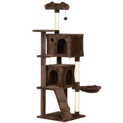 Árbol Rascador para Gatos 160 cm con Plataformas Cama 2 Cuevas Hamaca Escalera Postes de Sisal Marrón - Ogal.Es