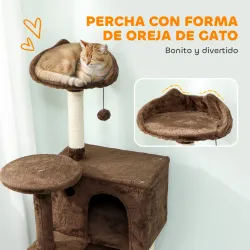 Árbol Rascador para Gatos 160 cm con Plataformas Cama 2 Cuevas Hamaca Escalera Postes de Sisal Marrón - Ogal.Es