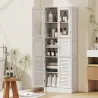 Columna de Baño Estrecha con Puertas de Vidrio Puertas de Lamas Estantes Ajustables 60x30x170 cm Blanco - Ogal.Es