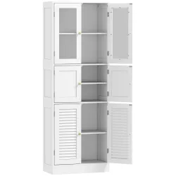 Columna de Baño Estrecha con Puertas de Vidrio Puertas de Lamas Estantes Ajustables 60x30x170 cm Blanco - Ogal.Es