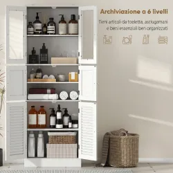 Columna de Baño Estrecha con Puertas de Vidrio Puertas de Lamas Estantes Ajustables 60x30x170 cm Blanco - Ogal.Es