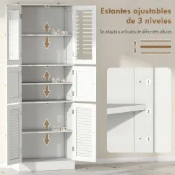 Columna de Baño Estrecha con Puertas de Vidrio Puertas de Lamas Estantes Ajustables 60x30x170 cm Blanco - Ogal.Es