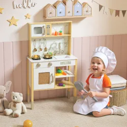 Cocina de Juguete de Madera con Sonido con Accesorios de Acero Inoxidable Verduras para Cortar Dorado - Ogal.Es