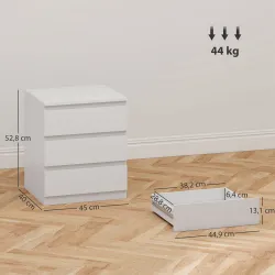 Cómoda 3 Cajones con Cierre Suave Cajonera para Salón Oficina Estilo Moderno 45x40x52,8 cm Blanco - Ogal.Es