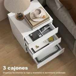 Cómoda 3 Cajones con Cierre Suave Cajonera para Salón Oficina Estilo Moderno 45x40x52,8 cm Blanco - Ogal.Es