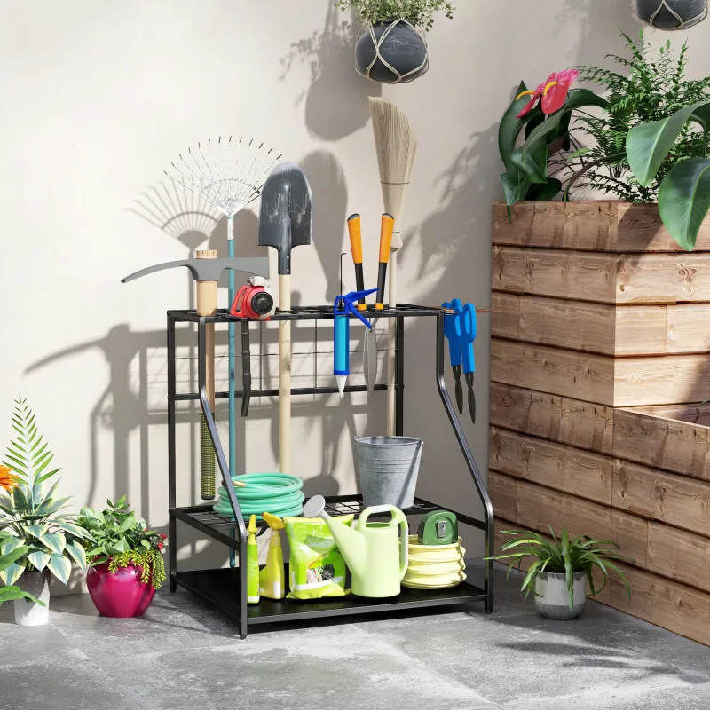 Organizador de Herramientas de Jardín Estantería de Almacenamiento de 3 Niveles para Garaje con Ganchos - Ogal.Es