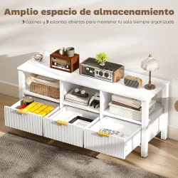 Mueble de TV Moderno con 3 Cajones y 3 Estantes Abiertos para Televisión 43-55 Pulgadas 120x39,5x50 cm Blanco - Ogal.Es