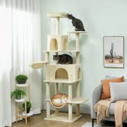 Árbol Rascador para Gatos con Plataforma Torre Escalador para Gatos con Cama Cuevas Postes de Sisal 60x48x202 cm... - Ogal.Es