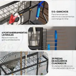 Organizador de Herramientas de Jardín Estantería de Almacenamiento de 3 Niveles para Garaje con Ganchos - Ogal.Es
