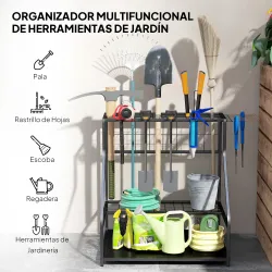 Organizador de Herramientas de Jardín Estantería de Almacenamiento de 3 Niveles para Garaje con Ganchos - Ogal.Es
