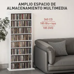 Estantería para CDs y DVDs Estrecha con 8 Compartimentos Estantes Ajustables 58x24x126,3 cm Blanco - Ogal.Es