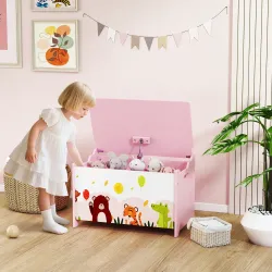 Caja de Almacenaje de Juguetes Baúl Juguetes Infantil con Tapa Abatible Asas Estampados de Animales 60x37x39 cm ... - Ogal.Es