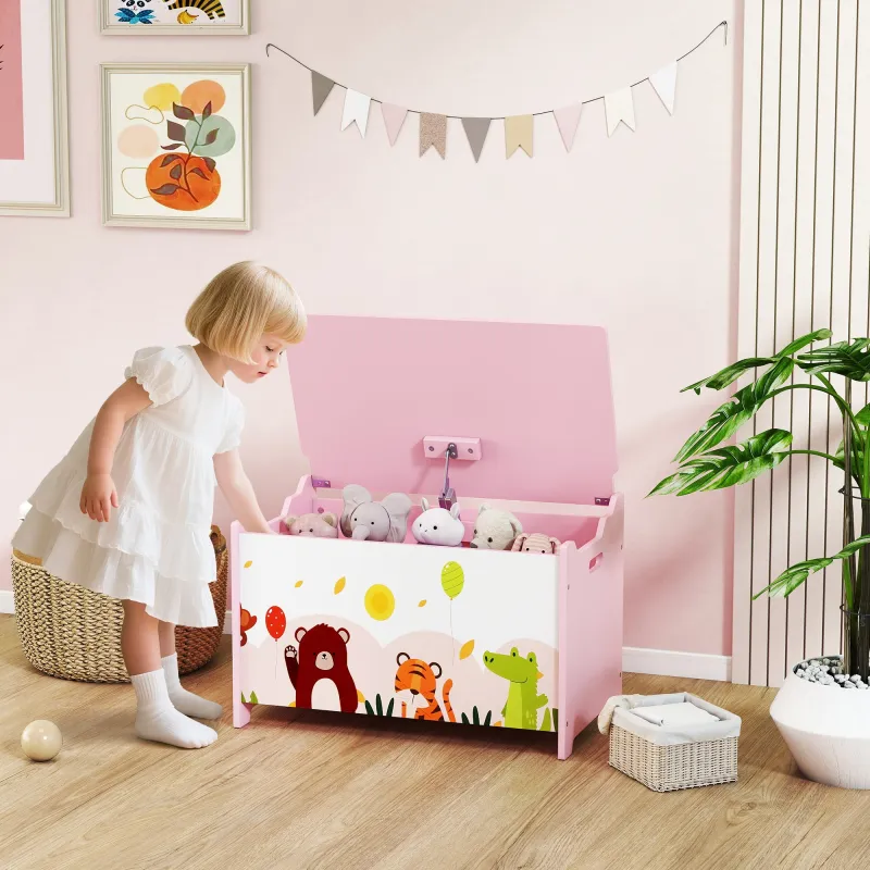 Caja de Almacenaje de Juguetes Baúl Juguetes Infantil con Tapa Abatible Asas Estampados de Animales 60x37x39 cm ... - Ogal.Es