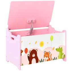 Caja de Almacenaje de Juguetes Baúl Juguetes Infantil con Tapa Abatible Asas Estampados de Animales 60x37x39 cm ... - Ogal.Es