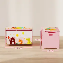 Caja de Almacenaje de Juguetes Baúl Juguetes Infantil con Tapa Abatible Asas Estampados de Animales 60x37x39 cm ... - Ogal.Es
