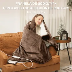 Manta Eléctrica 180x130 cm 9 Niveles de Temperatura Temporizador Lavar a Máquina, Pantalla LED Marrón - Ogal.Es