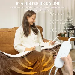 Manta Eléctrica 180x130 cm 9 Niveles de Temperatura Temporizador Lavar a Máquina, Pantalla LED Marrón - Ogal.Es