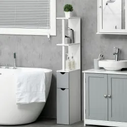 Mueble de Baño con Puertas y Estantes Abiertos Armario de Baño Estilo Moderno 15,2x29,8x118 cm Gris - Ogal.Es