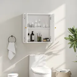 Mueble de Baño Colgar con Estantes 2 Puertas con Diseño de Arco Tiradores Dorados 60x20x60 cm Blanco - Ogal.Es
