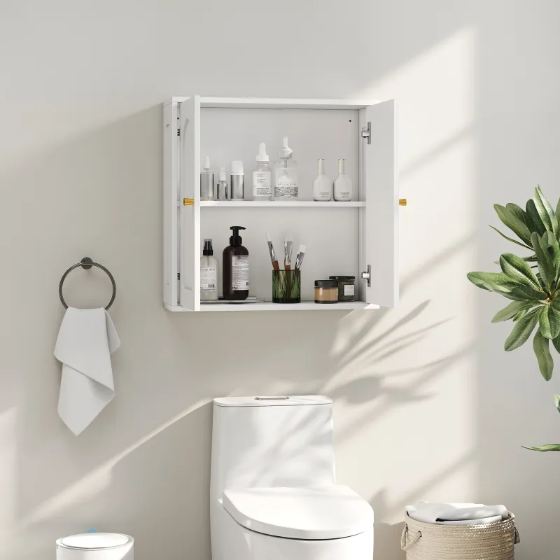 Mueble de Baño Colgar con Estantes 2 Puertas con Diseño de Arco Tiradores Dorados 60x20x60 cm Blanco - Ogal.Es