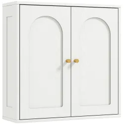 Mueble de Baño Colgar con Estantes 2 Puertas con Diseño de Arco Tiradores Dorados 60x20x60 cm Blanco - Ogal.Es