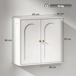 Mueble de Baño Colgar con Estantes 2 Puertas con Diseño de Arco Tiradores Dorados 60x20x60 cm Blanco - Ogal.Es