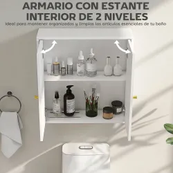 Mueble de Baño Colgar con Estantes 2 Puertas con Diseño de Arco Tiradores Dorados 60x20x60 cm Blanco - Ogal.Es