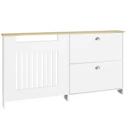 Cubre Radiadores con Zapatero Cubierta para Radiador con 2 Cajones Abatibles 152x19x81 cm Blanco - Ogal.Es