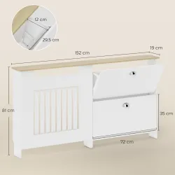 Cubre Radiadores con Zapatero Cubierta para Radiador con 2 Cajones Abatibles 152x19x81 cm Blanco - Ogal.Es