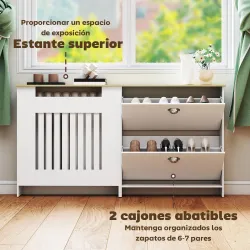 Cubre Radiadores con Zapatero Cubierta para Radiador con 2 Cajones Abatibles 152x19x81 cm Blanco - Ogal.Es