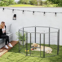 Parque para Perros de 8 Paneles de 100 cm de Altura con Puerta para Interior y Exterior Negro - Ogal.Es