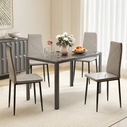 Set de 4 Sillas de Comedor Tapizadas de Piel Sintética con Respaldo Alto y Patas de Metal 41x50x97 cm Gris - Ogal.Es