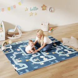 Alfombra Bebé Acolchada Plegable Reversible 202x180,5x1 cm Laterales Abatibles Impermeable Multicolor - Ogal.Es