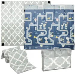Alfombra Bebé Acolchada Plegable Reversible 202x180,5x1 cm Laterales Abatibles Impermeable Multicolor - Ogal.Es