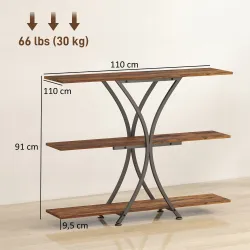 Mesa de Consola Mesa de Sofá con 2 Estantes Abiertos y Marco Metálico en X Estilo Industrial Marrón Rústico - Ogal.Es