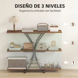 Mesa de Consola Mesa de Sofá con 2 Estantes Abiertos y Marco Metálico en X Estilo Industrial Marrón Rústico - Ogal.Es