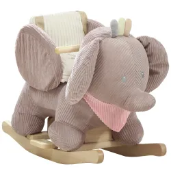 Caballito Balancín para Bebés con Sonido de Elefante y Cinturón de Seguridad de 3 Puntos Base de Madera Marrón - Ogal.Es