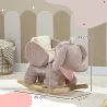 Caballito Balancín para Bebés con Sonido de Elefante y Cinturón de Seguridad de 3 Puntos Base de Madera Marrón - Ogal.Es