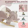 Caballito Balancín para Bebés con Sonido de Elefante y Cinturón de Seguridad de 3 Puntos Base de Madera Marrón - Ogal.Es