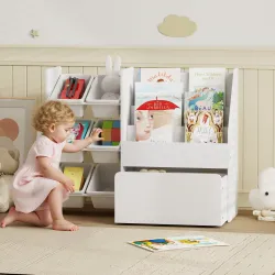 Estantería Infantil para Juguetes con 6 Cajas Extraíbles 3 Estantes Abiertos y Cajón Inferior con Ruedas para Gu... - Ogal.Es