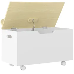 Baúl Juguetes Infantil con Ruedas Tapa Abatible con Bisagra de Seguridad Diseño de Nube Blanco y Natural - Ogal.Es