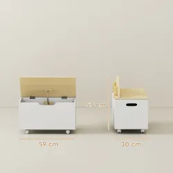 Baúl Juguetes Infantil con Ruedas Tapa Abatible con Bisagra de Seguridad Diseño de Nube Blanco y Natural - Ogal.Es