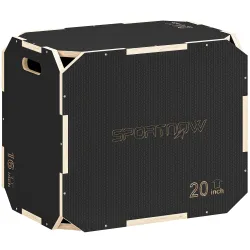 Cajón Pliométrico de Madera 3 en 1 con 3 Alturas Diferentes Asas sin Esquinas Entrenamiento de Salto 61x51x41 cm - Ogal.Es