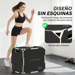 Cajón Pliométrico de Madera 3 en 1 con 3 Alturas Diferentes Asas sin Esquinas Entrenamiento de Salto 61x51x41 cm - Ogal.Es