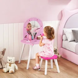 Tocador Infantil con Taburete y Espejo Tocador para Niñas con Dibujos de Corazones para Niños y Niñas de 3-6 Año... - Ogal.Es