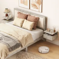 2 Mesitas de Noche Flotantes con 1 Cajón y Estante Abierto Diseño Moderno 35x32x22,5 cm Gris - Ogal.Es