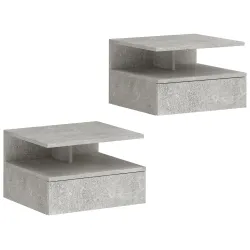 2 Mesitas de Noche Flotantes con 1 Cajón y Estante Abierto Diseño Moderno 35x32x22,5 cm Gris - Ogal.Es