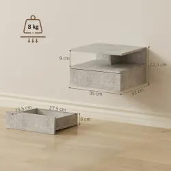 2 Mesitas de Noche Flotantes con 1 Cajón y Estante Abierto Diseño Moderno 35x32x22,5 cm Gris - Ogal.Es